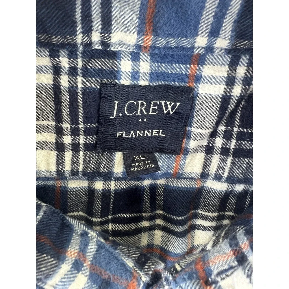 J Crew Button‎ Up Shirt Mens Sz XL Blue Flannel Plaid Casual Long Sleeve